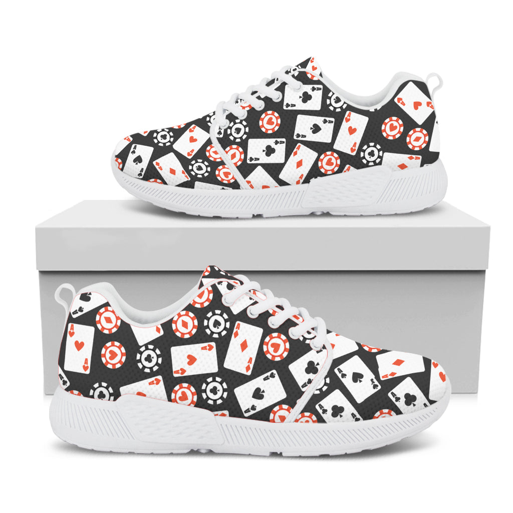 Casino Chip And Card Pattern Print White Athletic Shoes