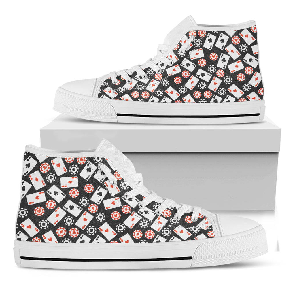 Casino Chip And Card Pattern Print White High Top Shoes