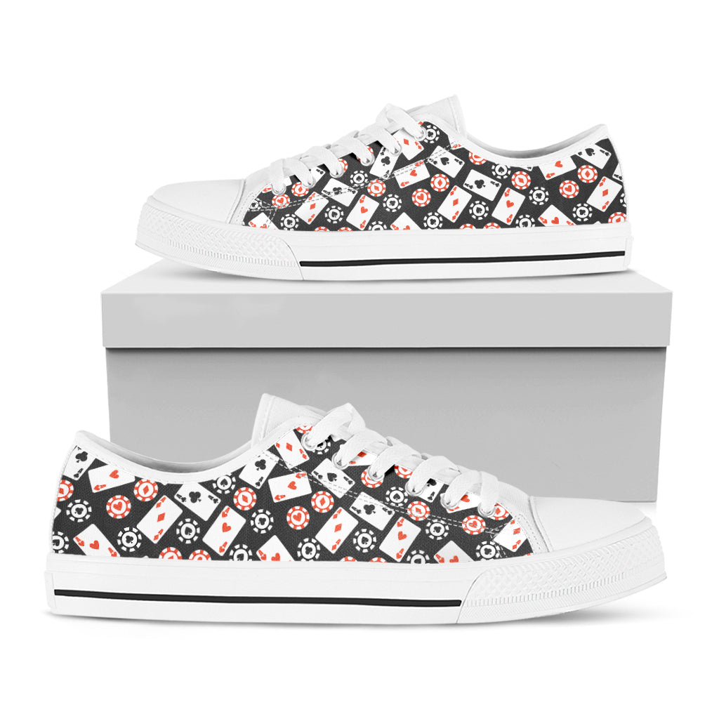 Casino Chip And Card Pattern Print White Low Top Shoes