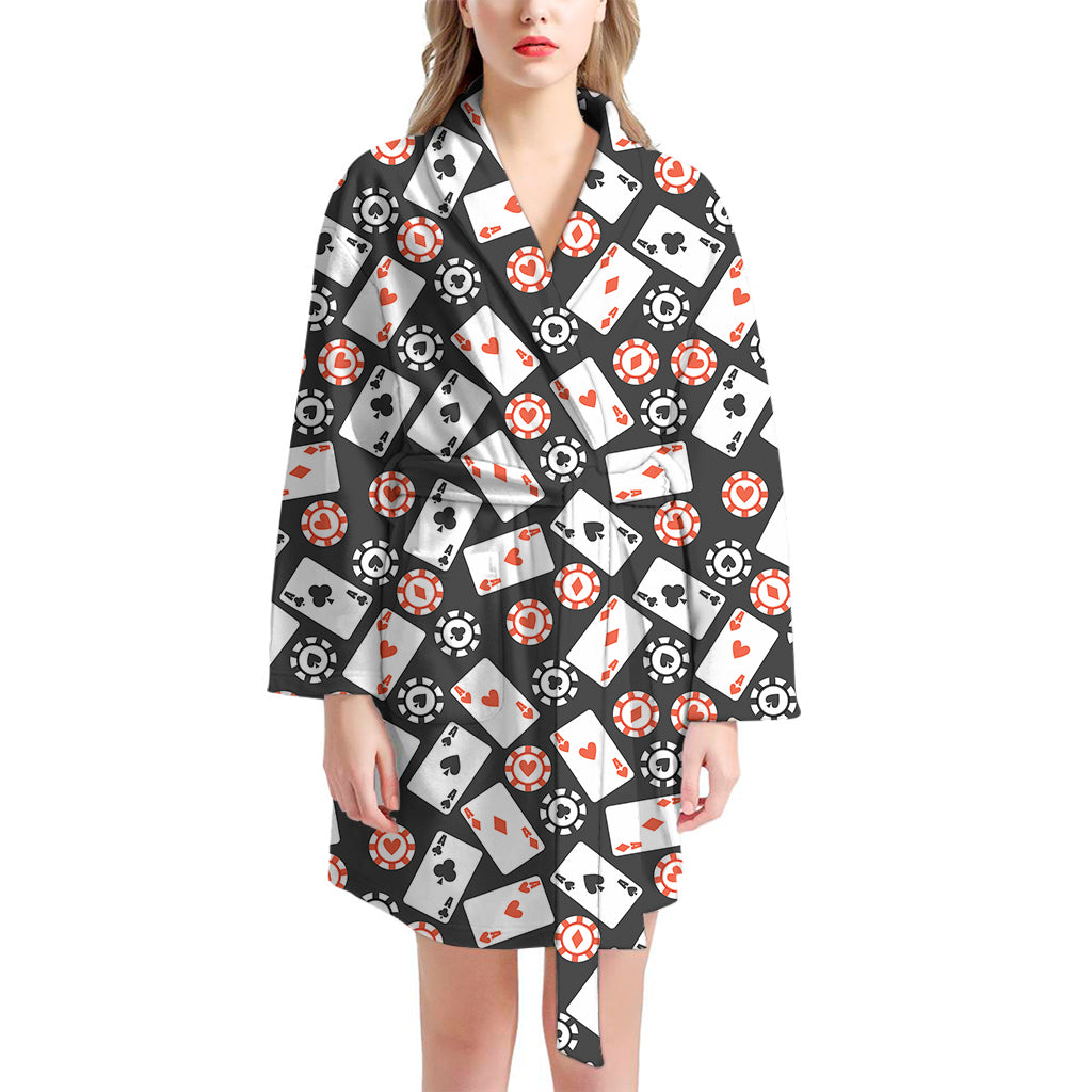 Casino Chip And Card Pattern Print Women's Bathrobe