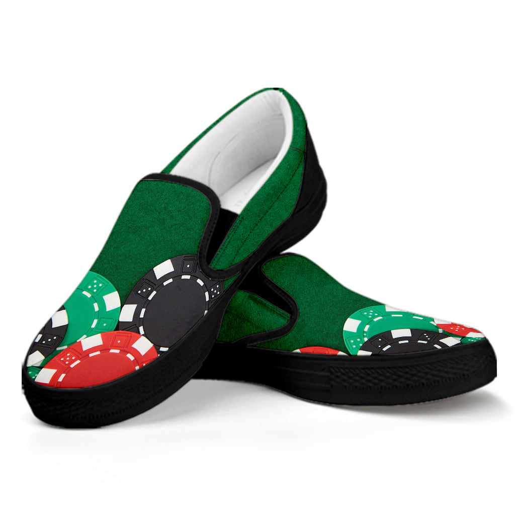 Casino Poker Chips Print Black Slip On Shoes