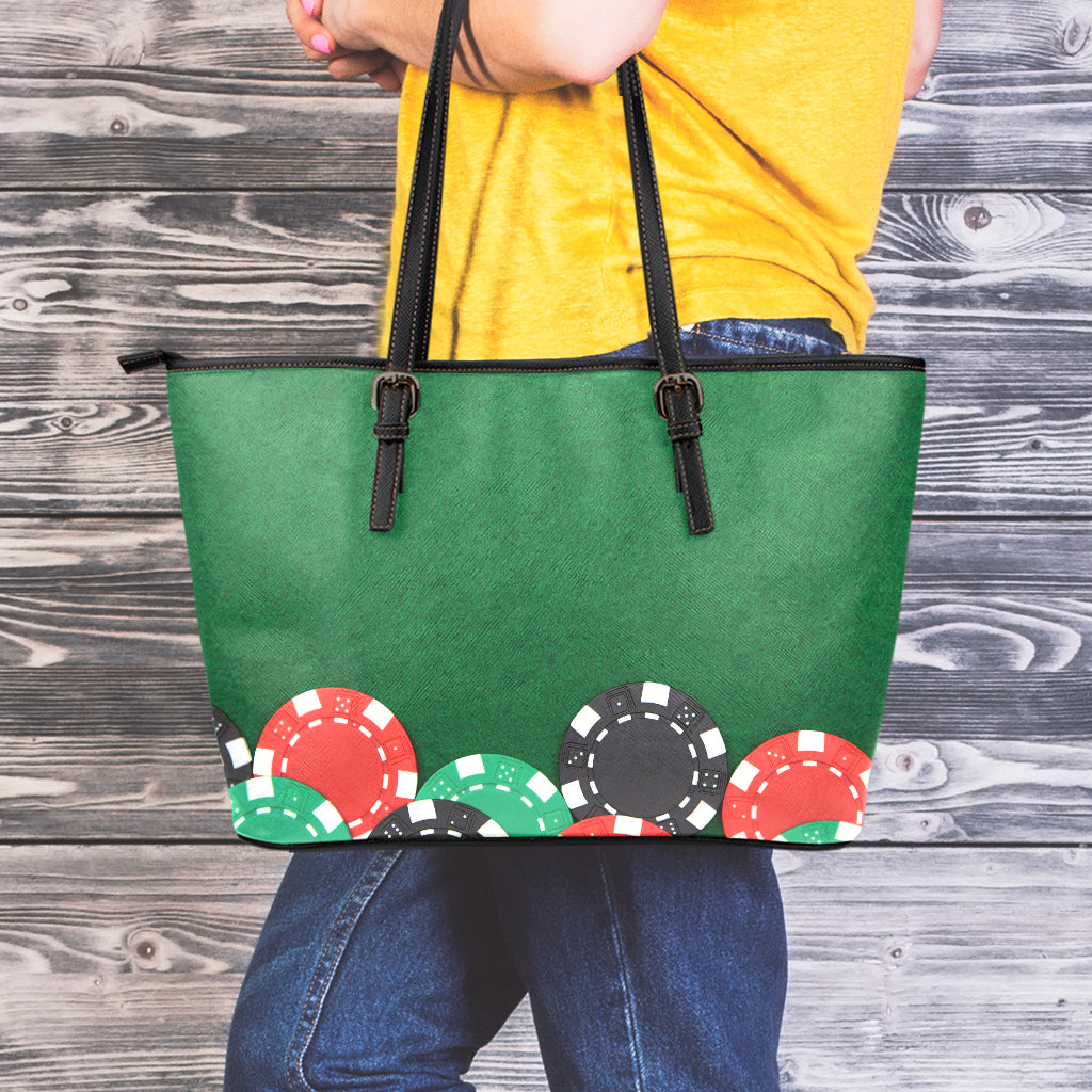 Casino Poker Chips Print Leather Tote Bag