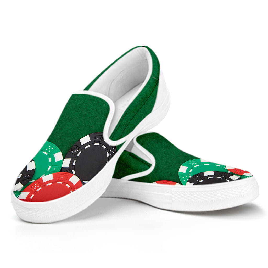 Casino Poker Chips Print White Slip On Shoes