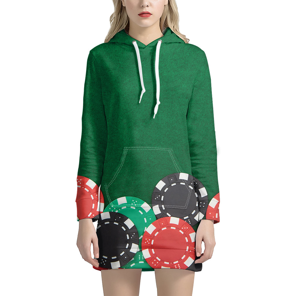 Casino Poker Chips Print Women's Pullover Hoodie Dress