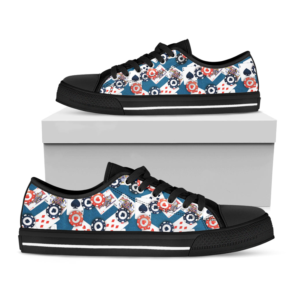 Casino Poker Pattern Print Black Low Top Shoes