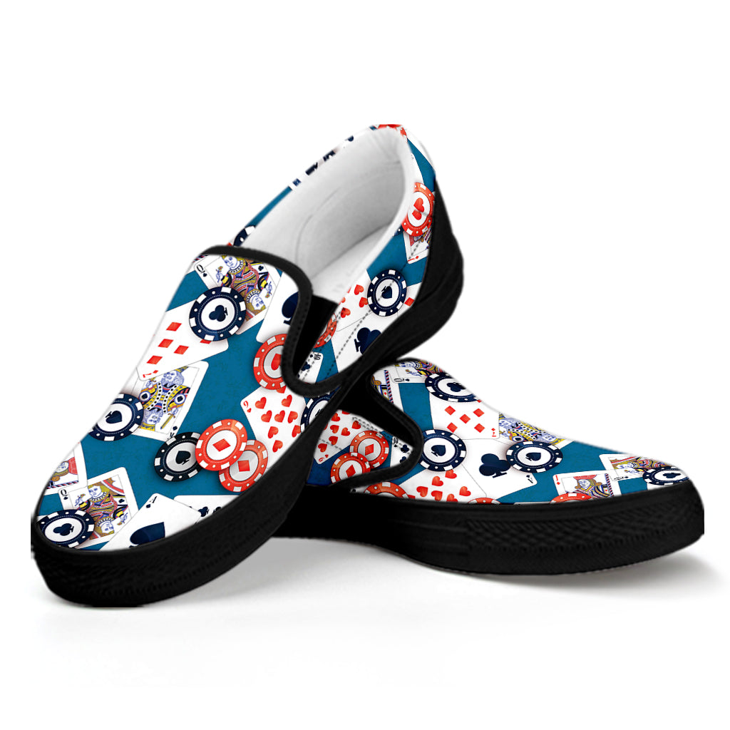 Casino Poker Pattern Print Black Slip On Shoes