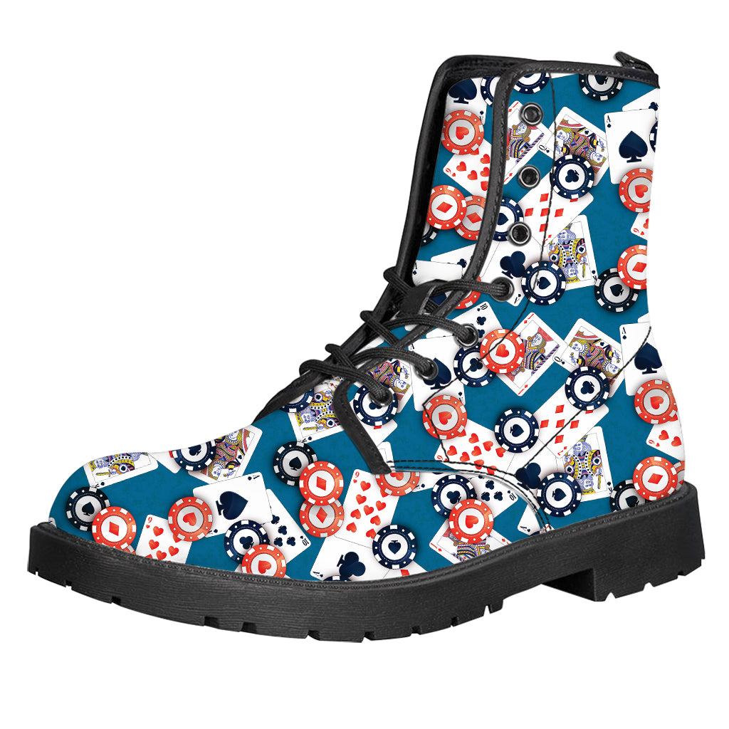 Casino Poker Pattern Print Leather Boots