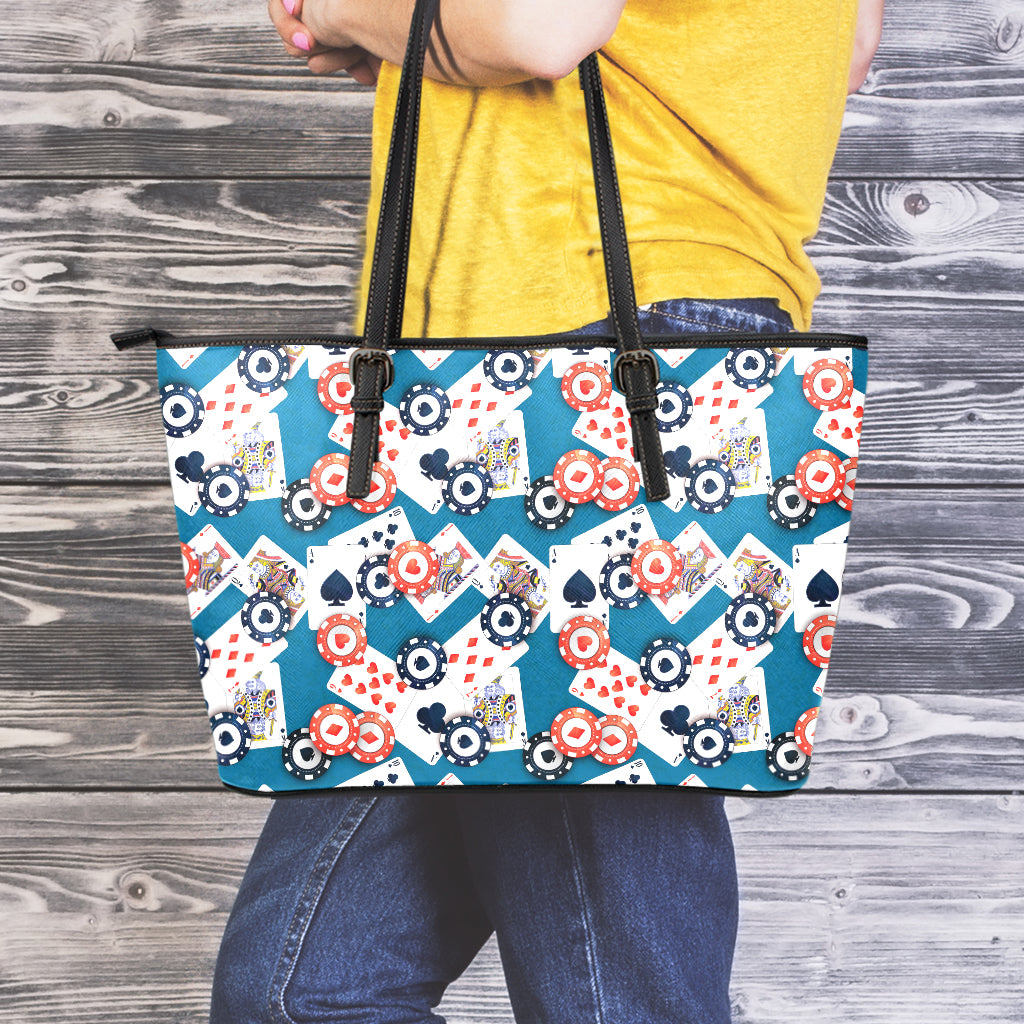 Casino Poker Pattern Print Leather Tote Bag