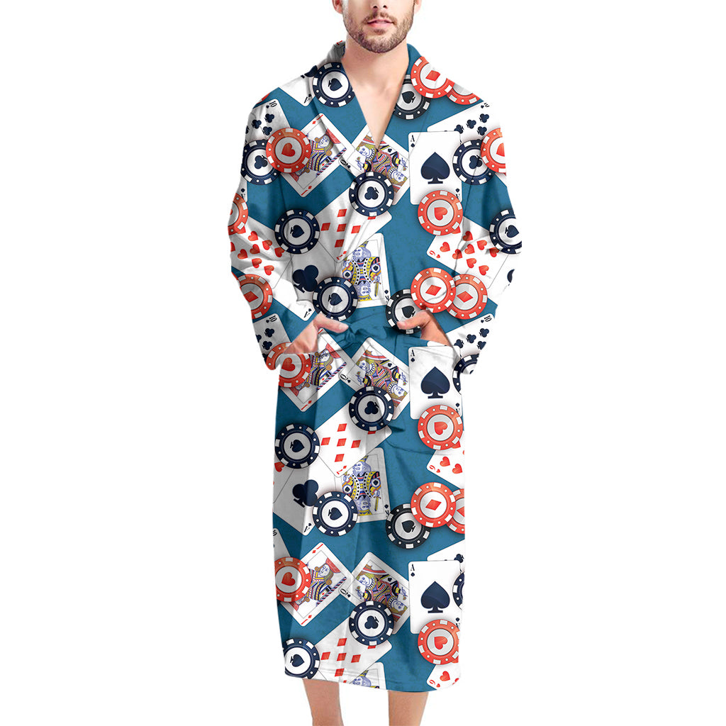 Casino Poker Pattern Print Men's Bathrobe