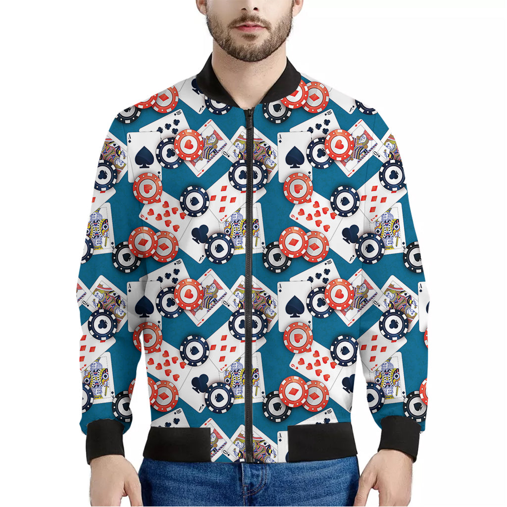 Casino Poker Pattern Print Men's Bomber Jacket