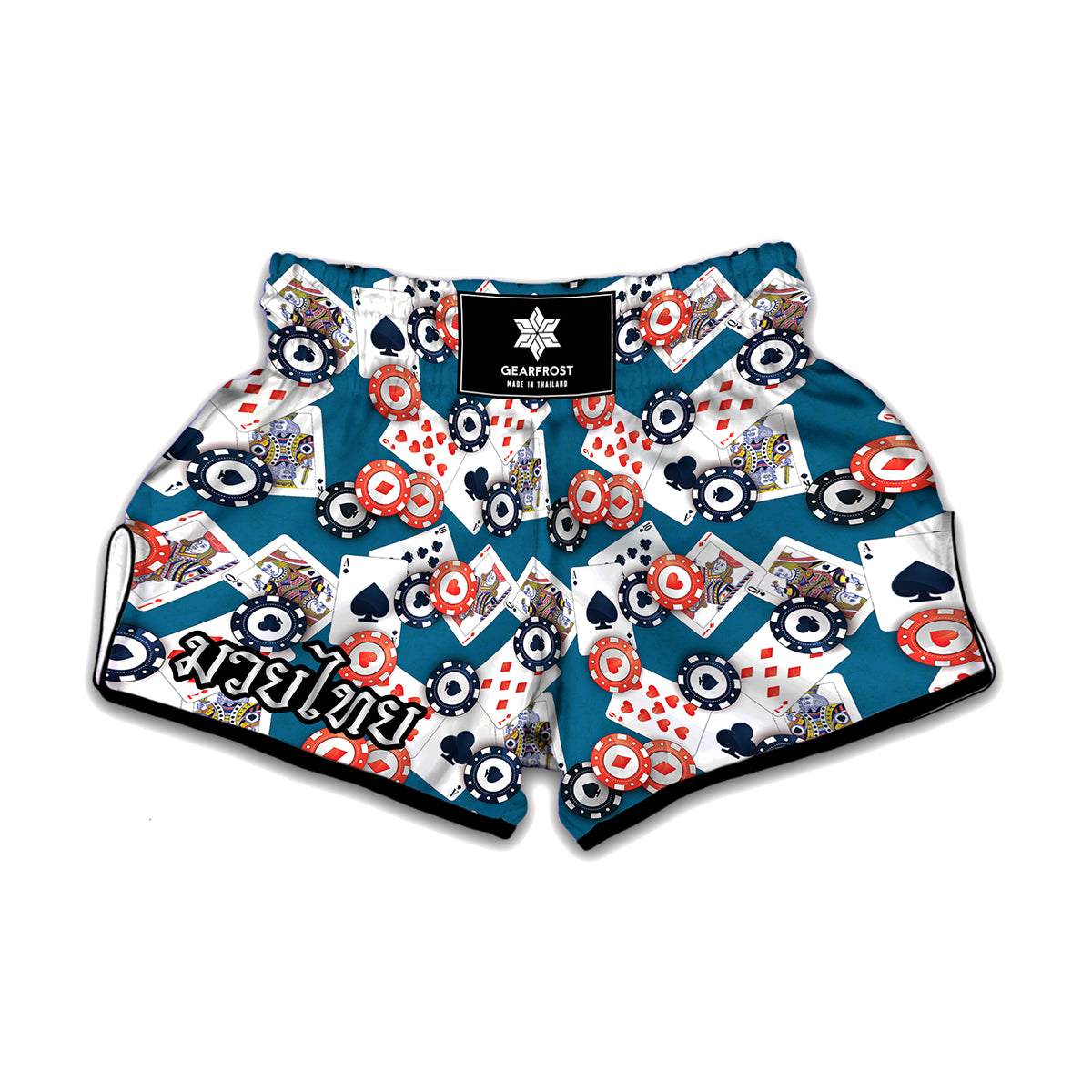 Casino Poker Pattern Print Muay Thai Boxing Shorts