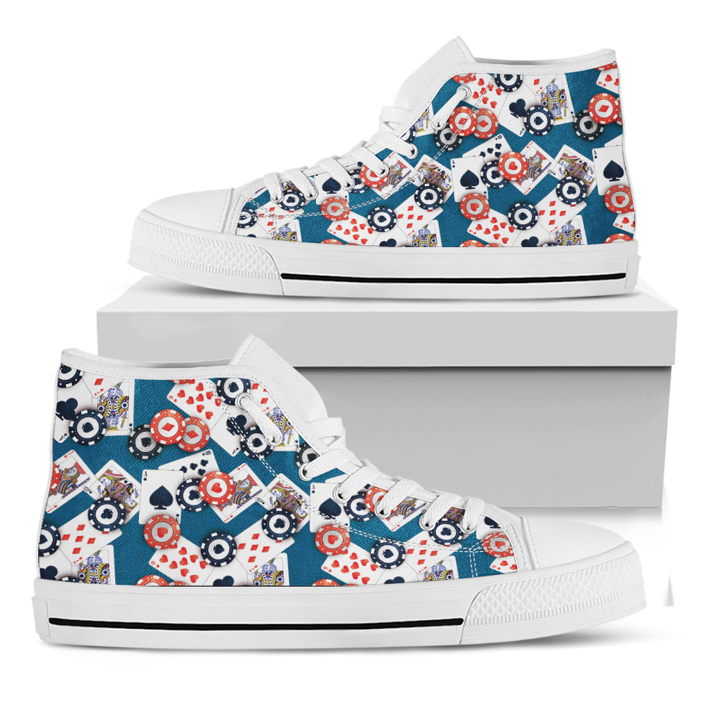 Casino Poker Pattern Print White High Top Shoes