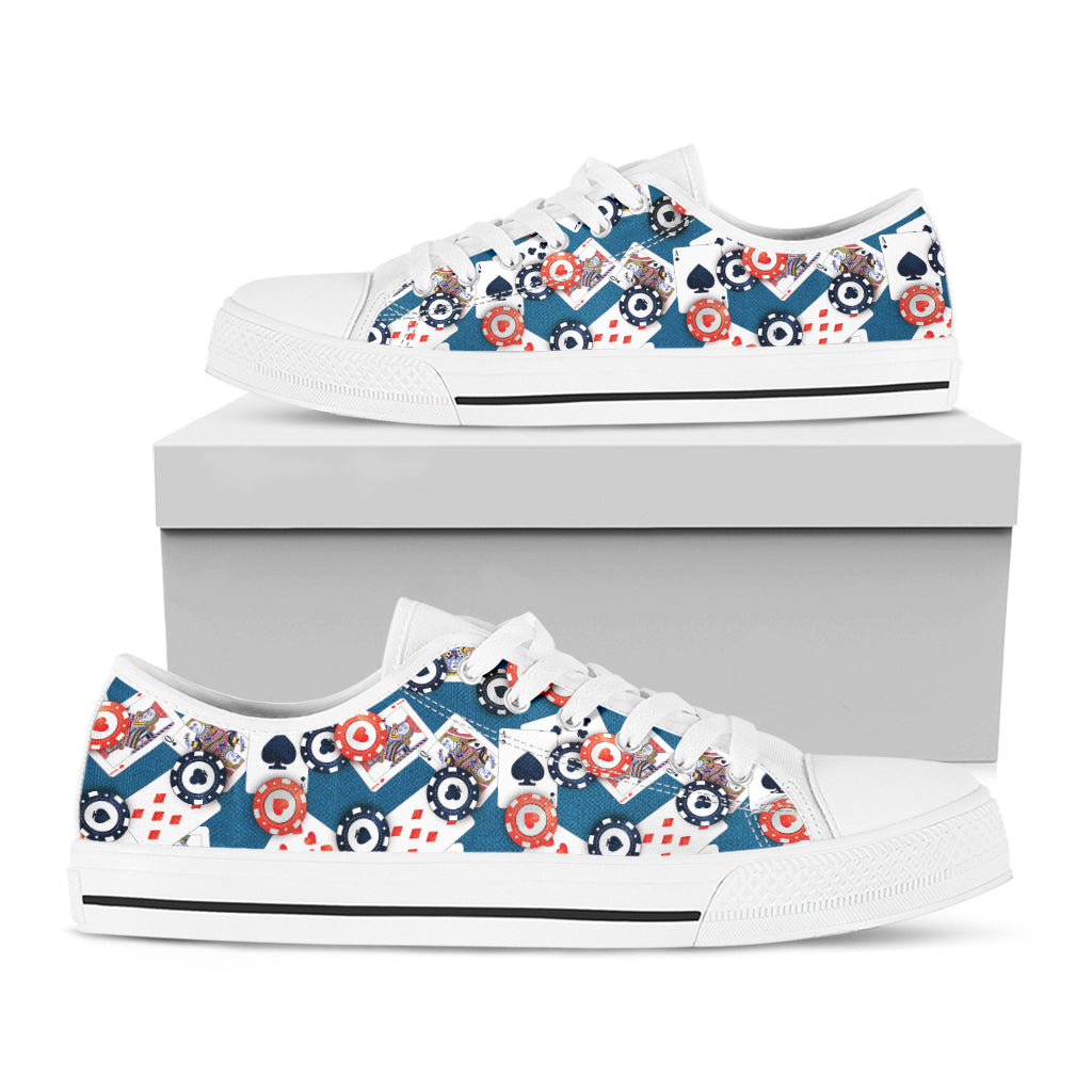 Casino Poker Pattern Print White Low Top Shoes