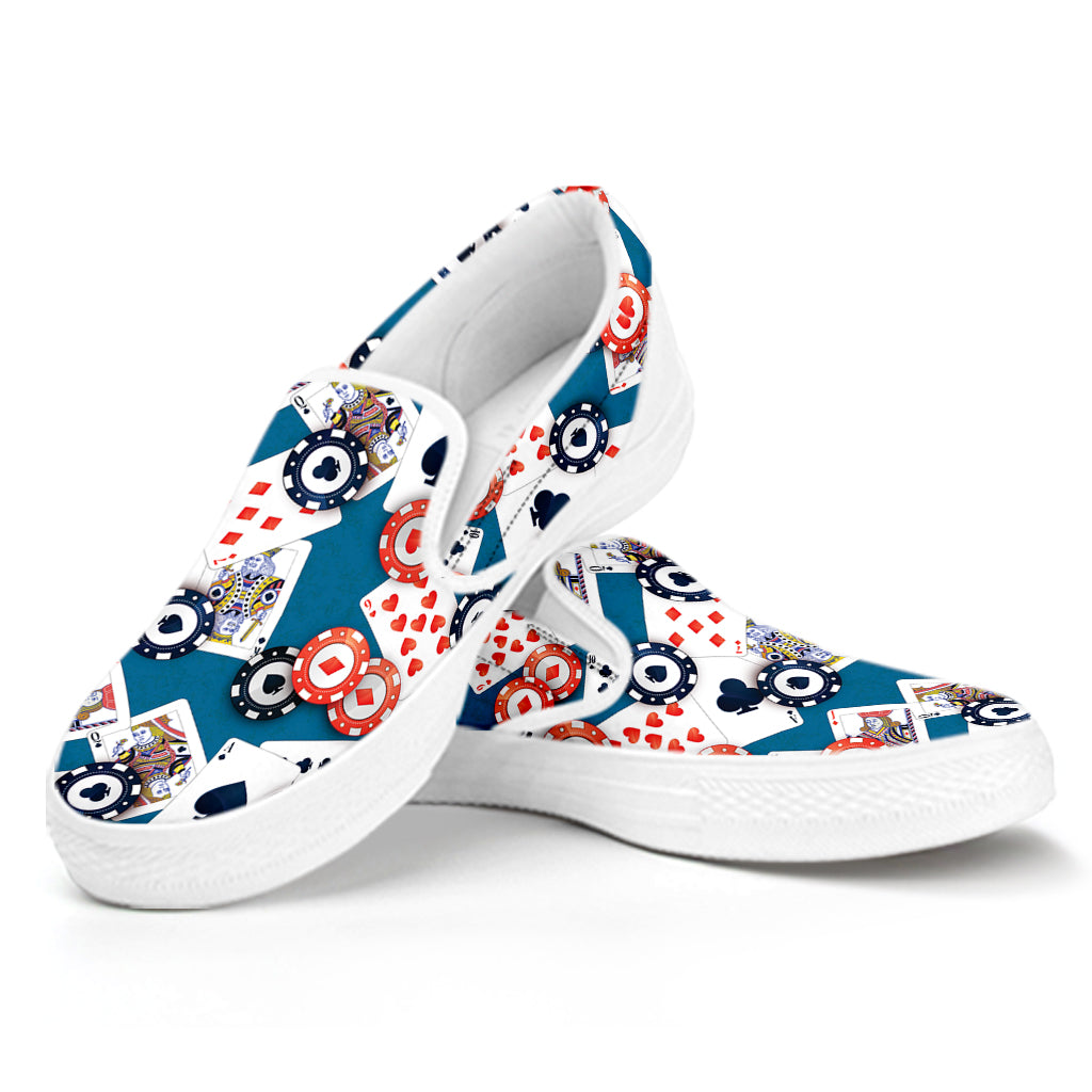 Casino Poker Pattern Print White Slip On Shoes