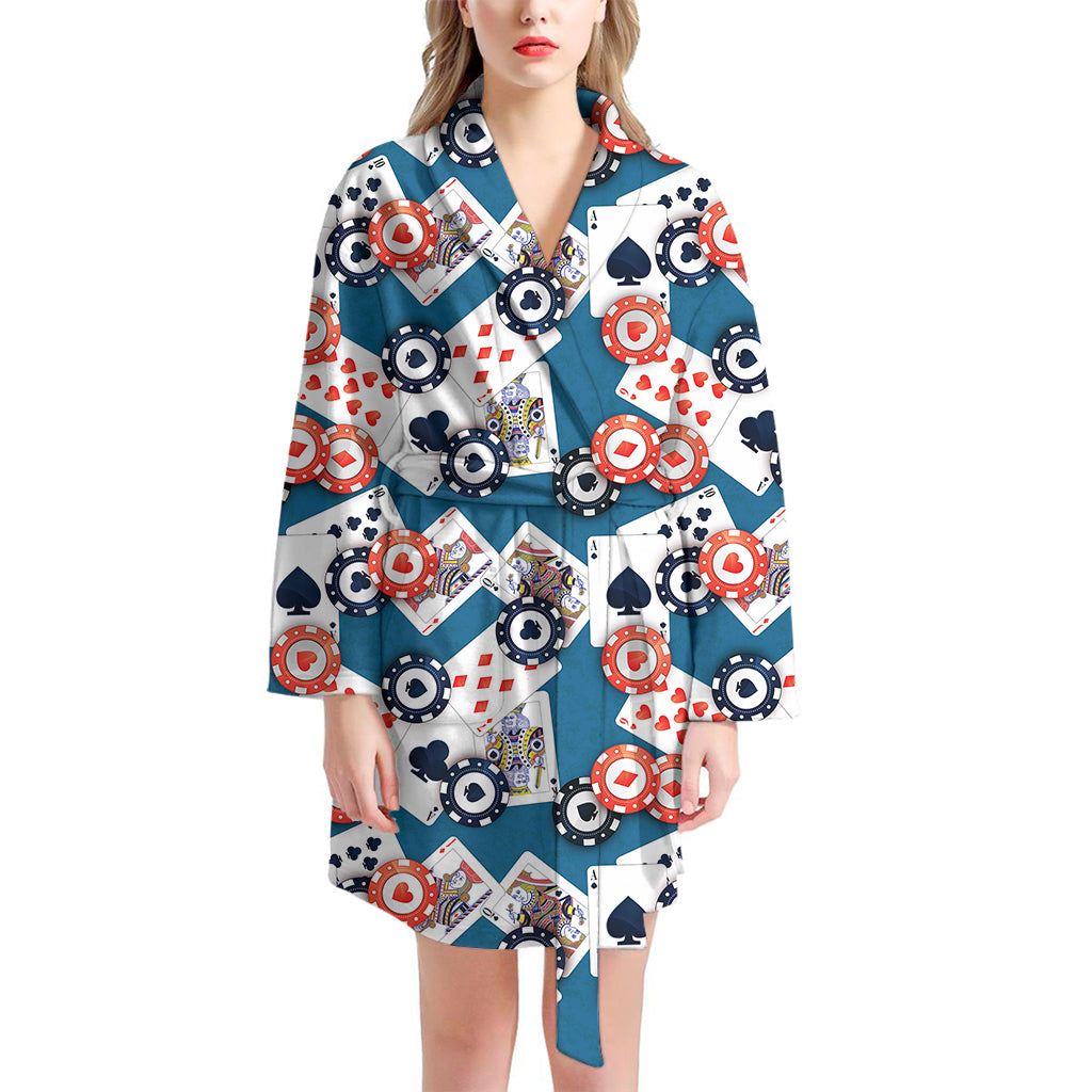 Casino Poker Pattern Print Women's Bathrobe