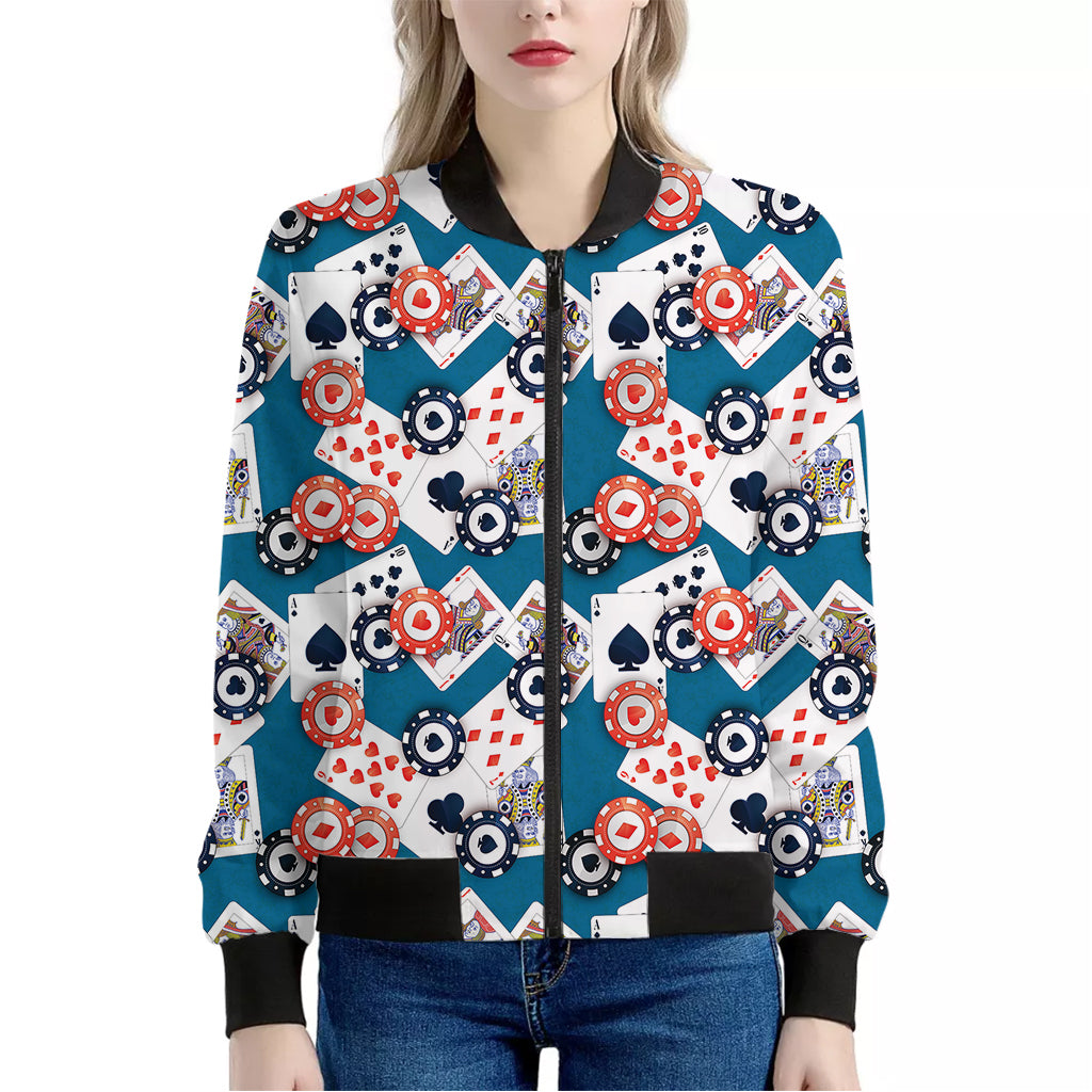 Casino Poker Pattern Print Women's Bomber Jacket