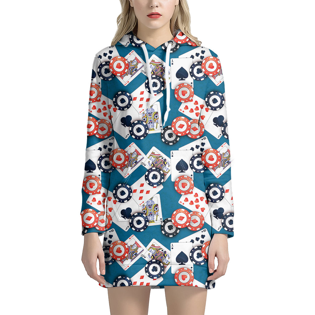 Casino Poker Pattern Print Women's Pullover Hoodie Dress