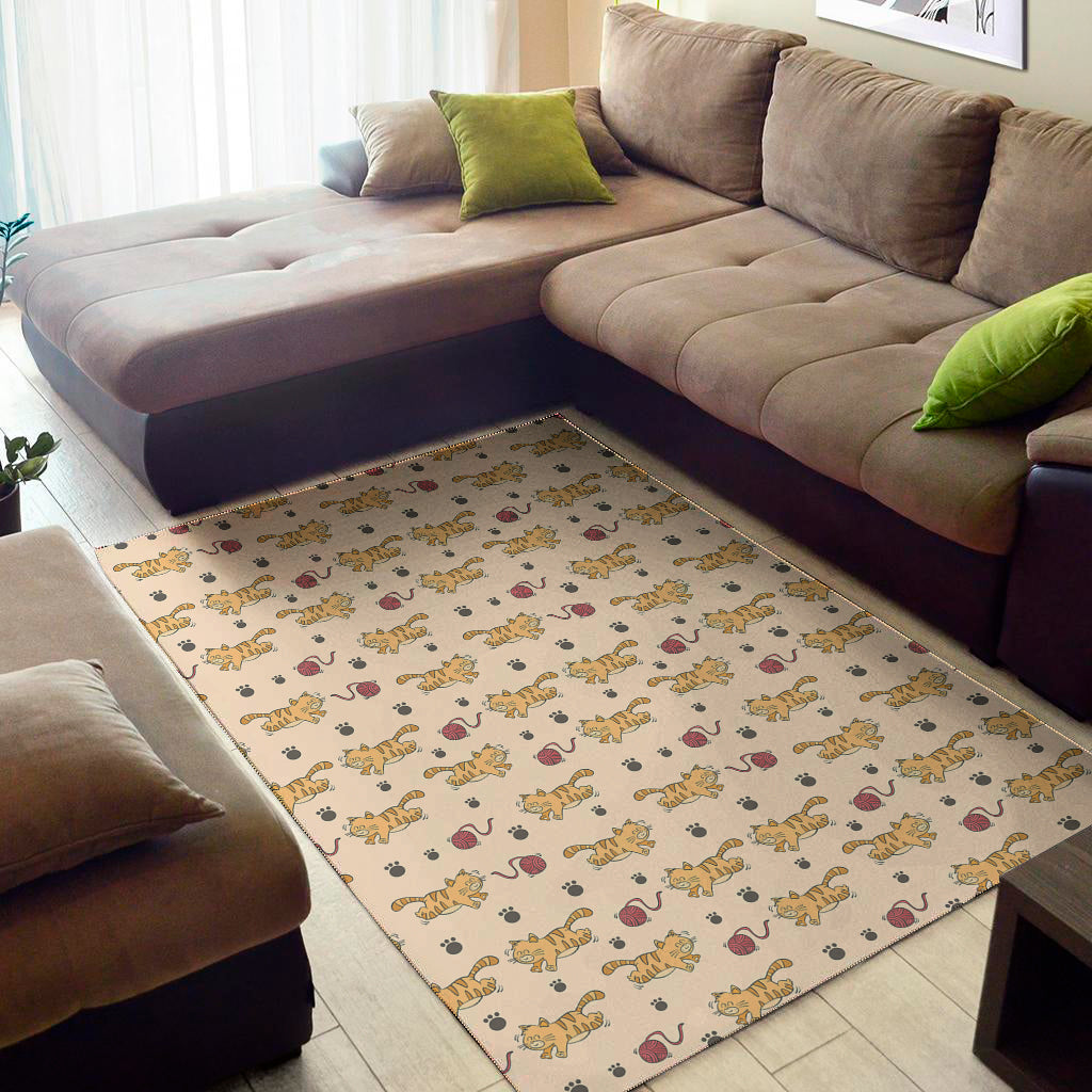 Cat And Yarn Ball Pattern Print Area Rug