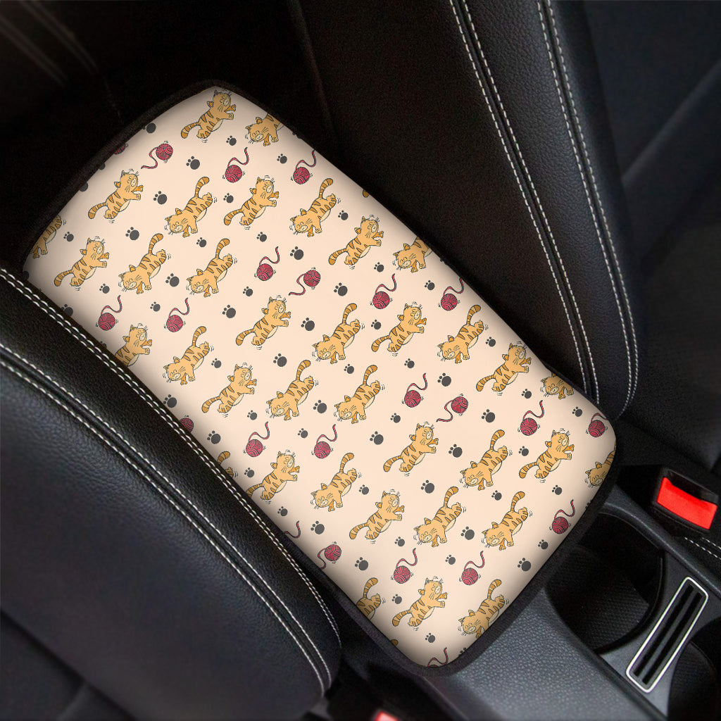 Cat And Yarn Ball Pattern Print Car Center Console Cover