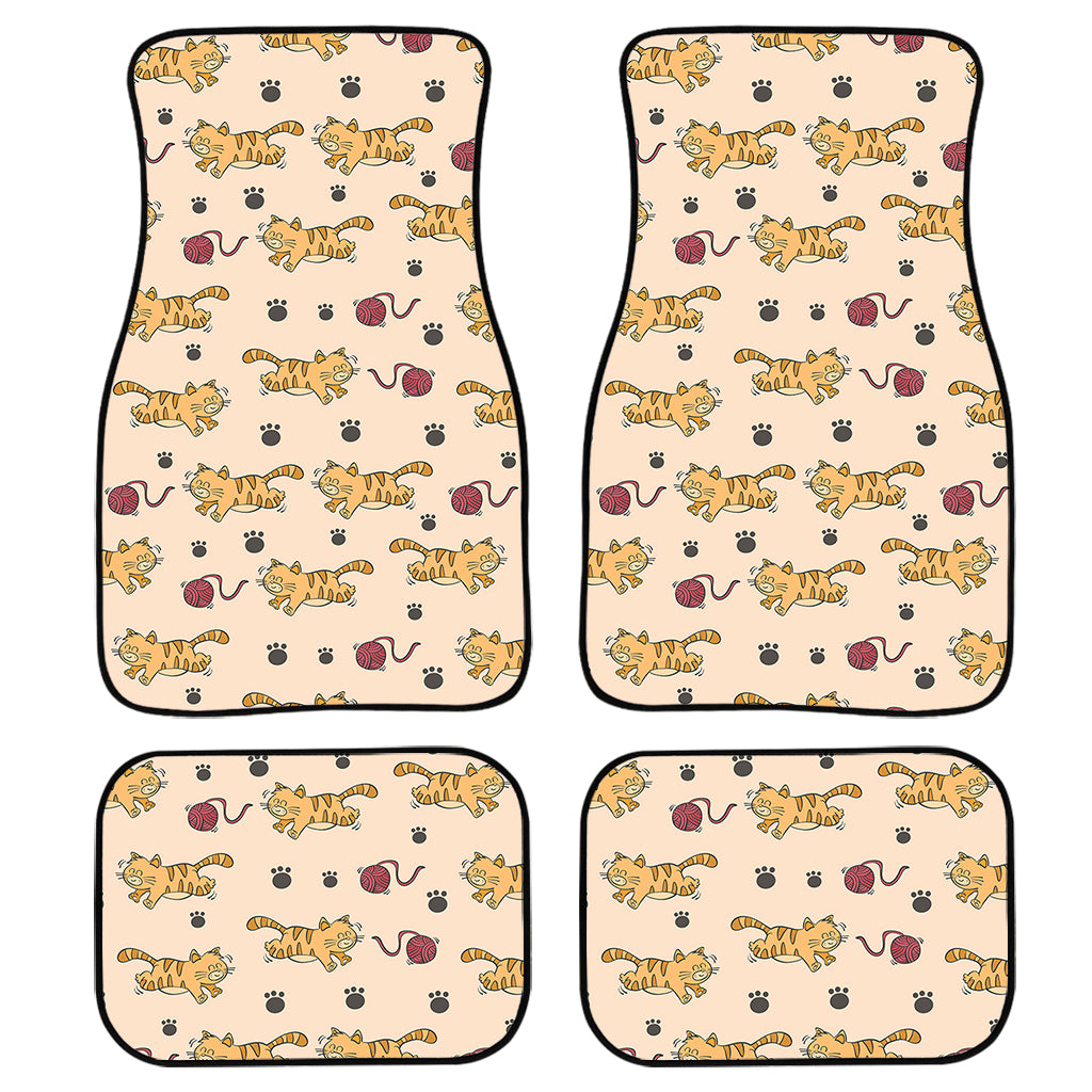 Cat And Yarn Ball Pattern Print Front and Back Car Floor Mats