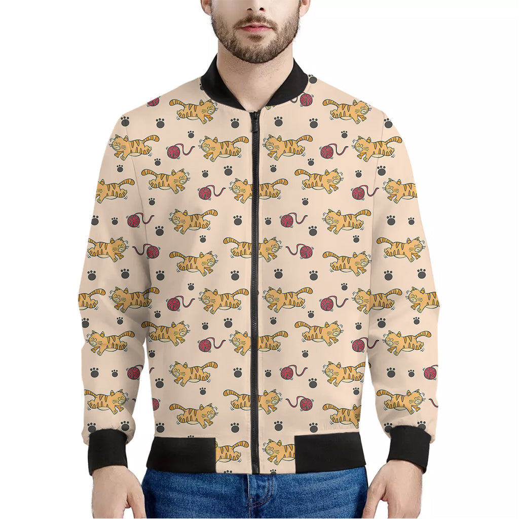 Cat And Yarn Ball Pattern Print Men's Bomber Jacket