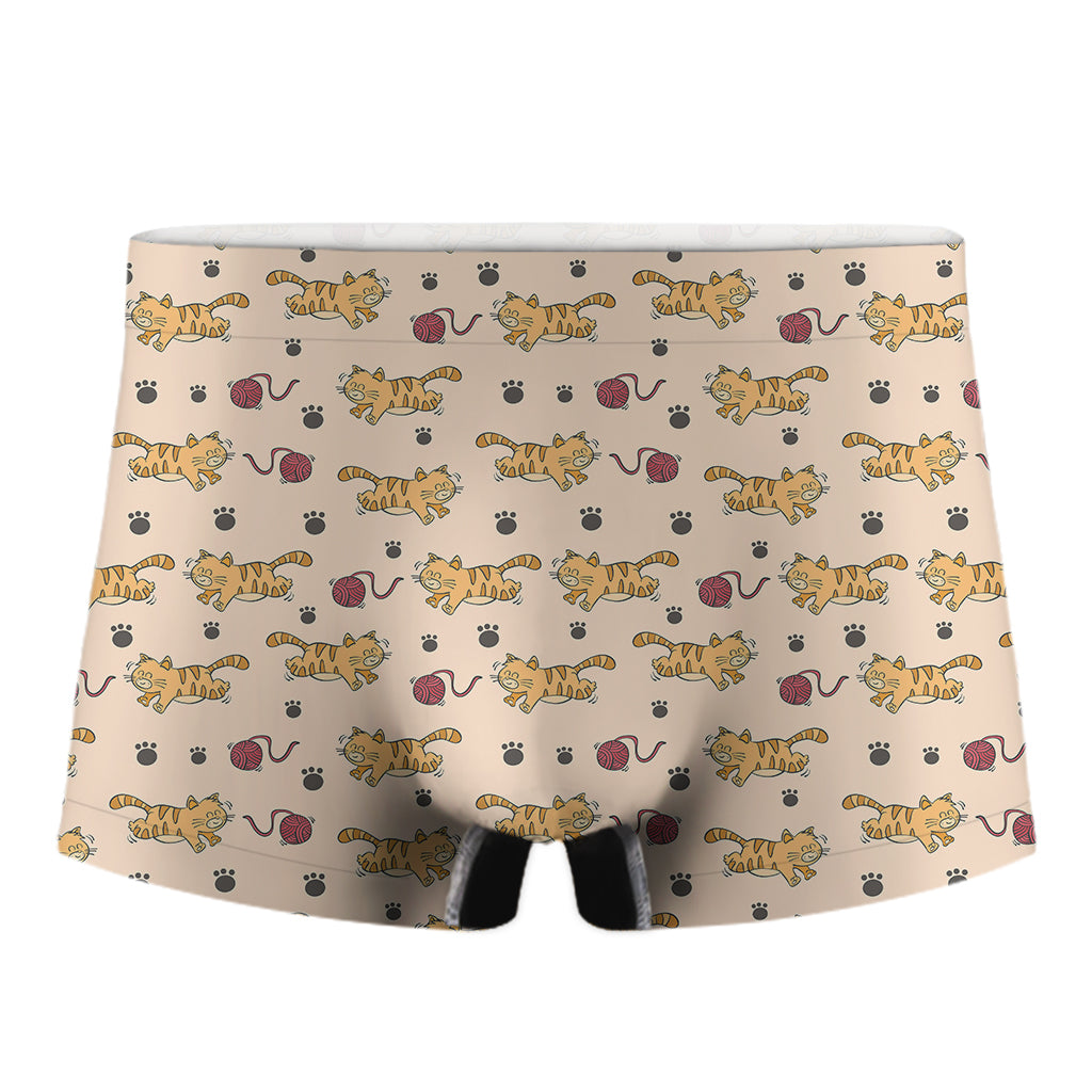 Cat And Yarn Ball Pattern Print Men's Boxer Briefs