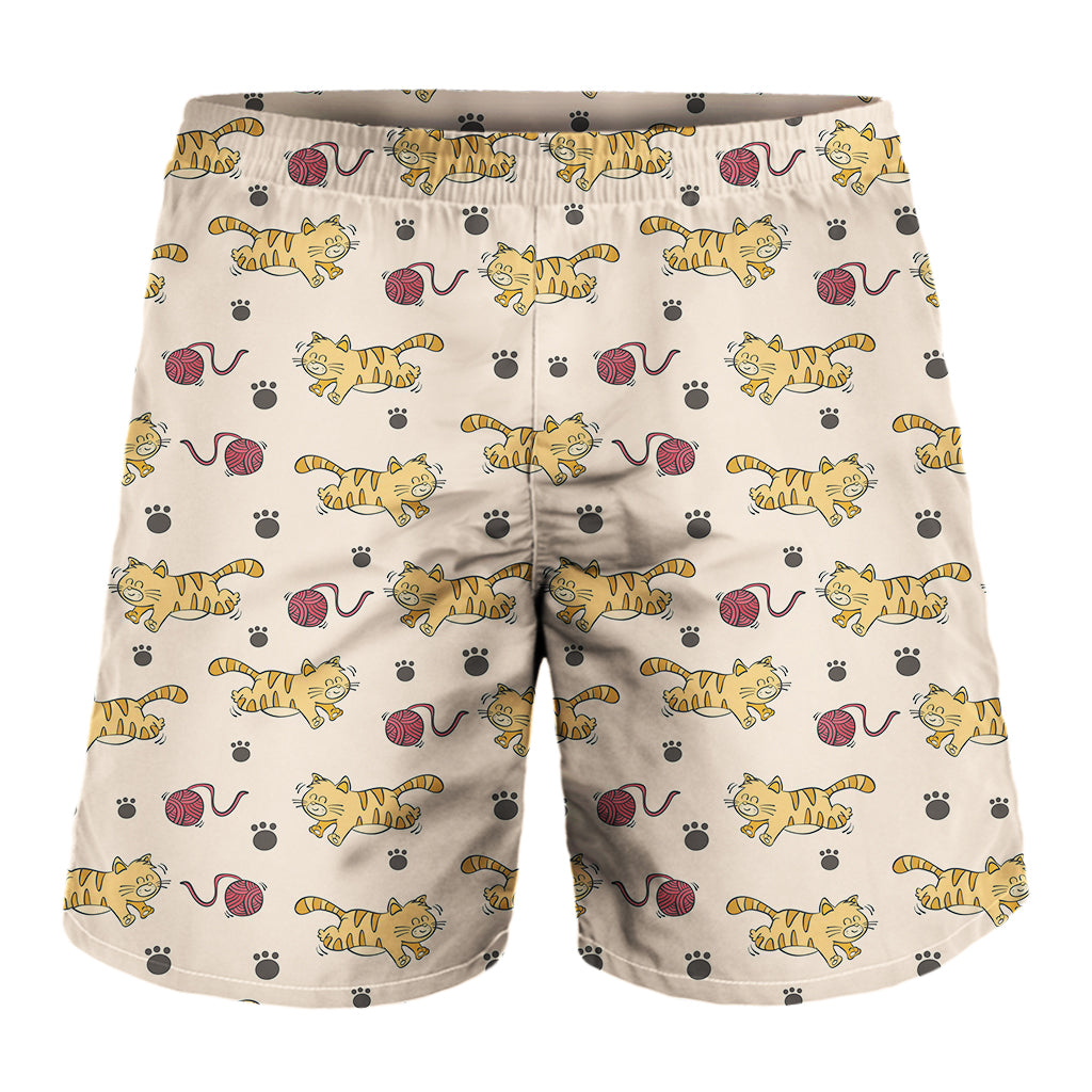 Cat And Yarn Ball Pattern Print Men's Shorts