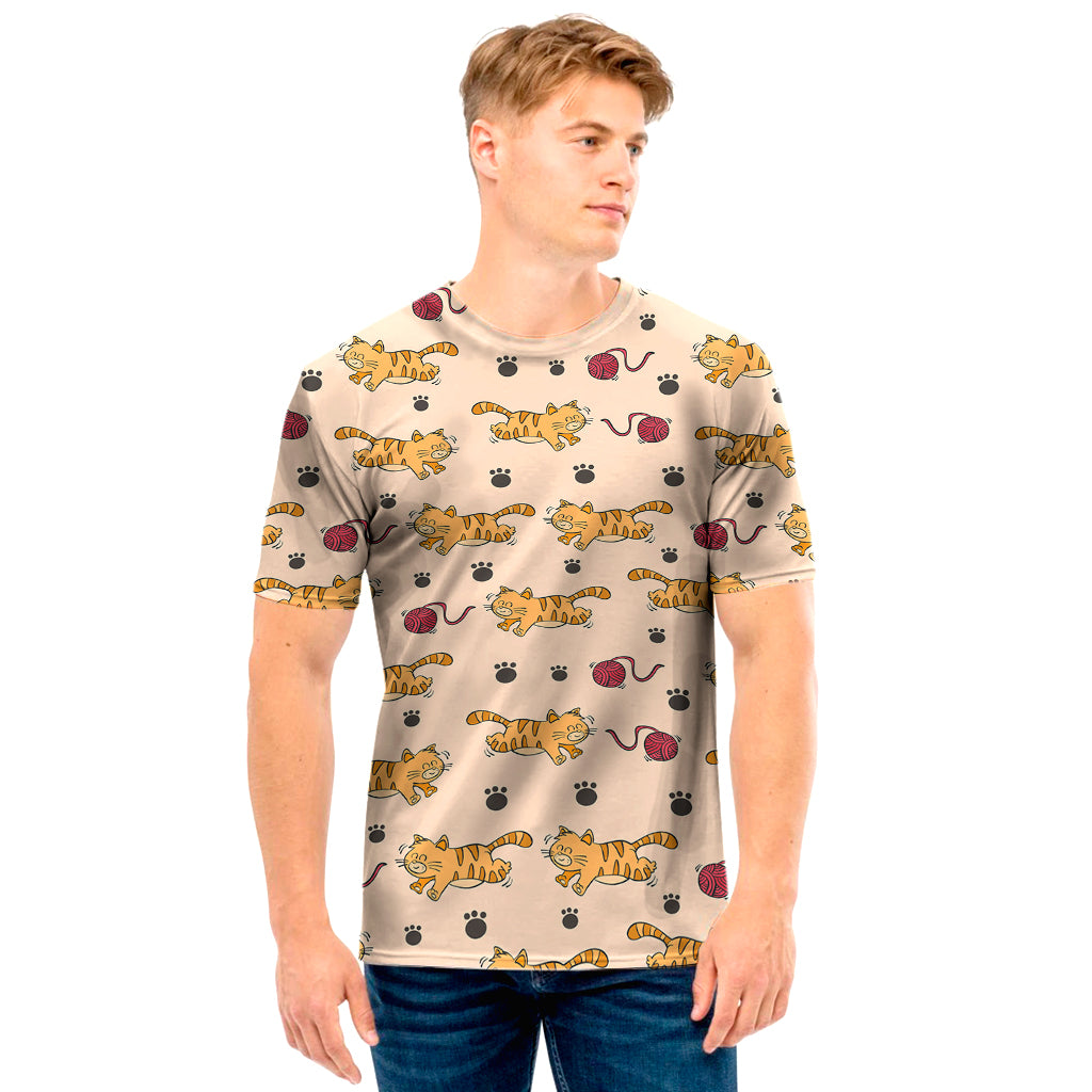 Cat And Yarn Ball Pattern Print Men's T-Shirt