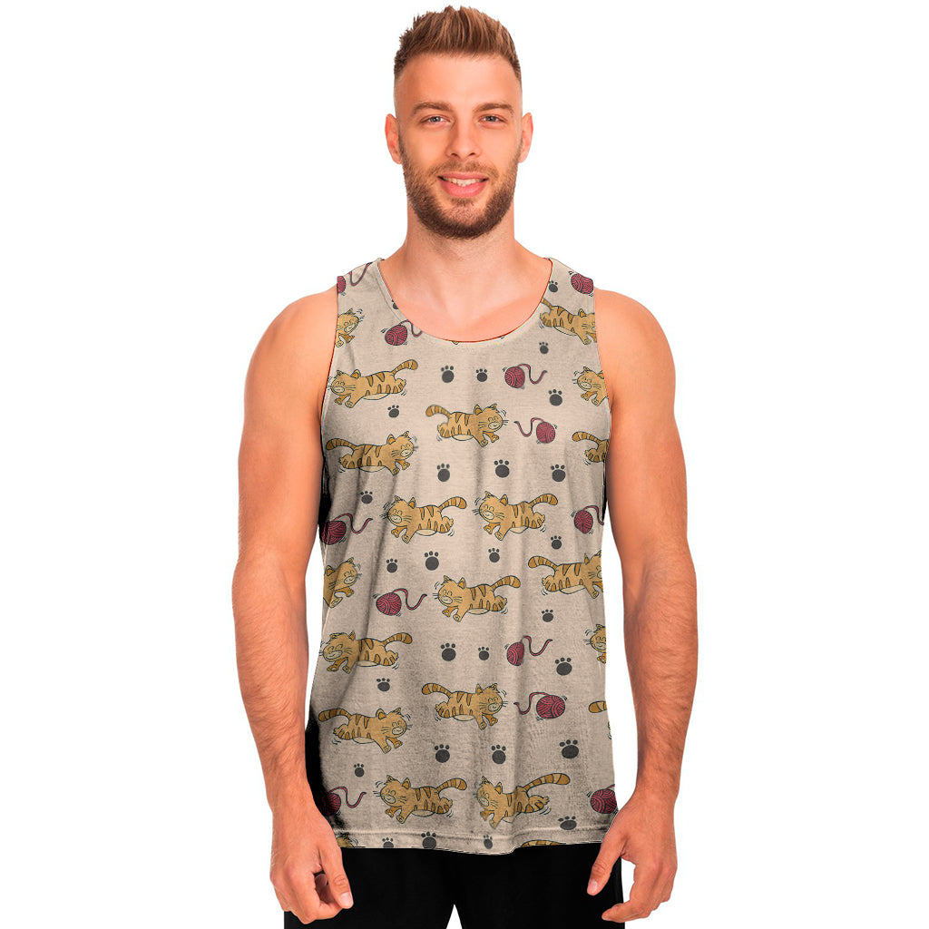 Cat And Yarn Ball Pattern Print Men's Tank Top