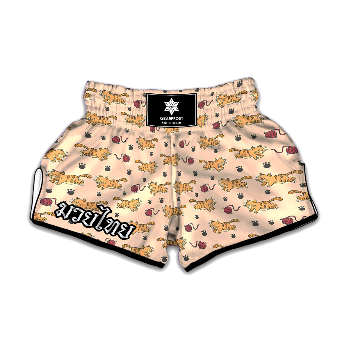 Cat And Yarn Ball Pattern Print Muay Thai Boxing Shorts