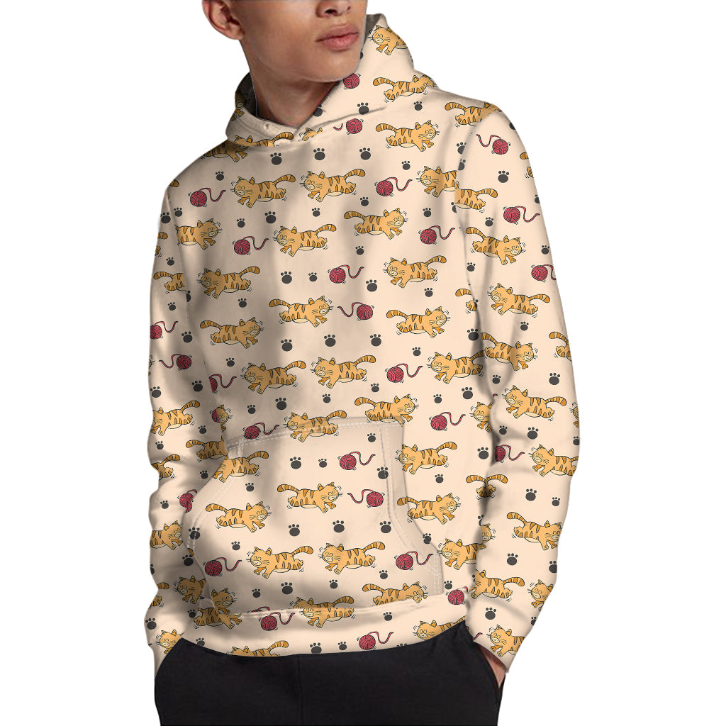 Cat And Yarn Ball Pattern Print Pullover Hoodie