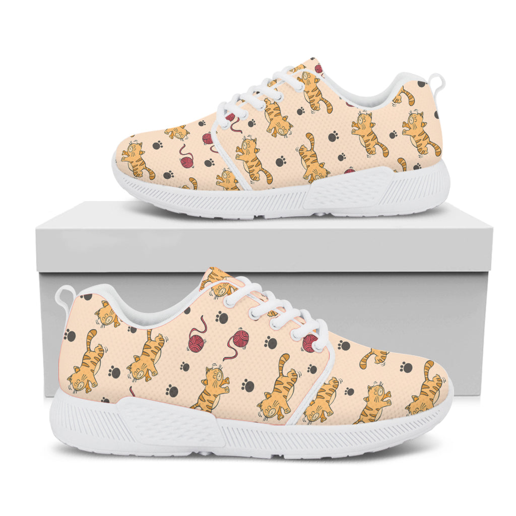 Cat And Yarn Ball Pattern Print White Athletic Shoes