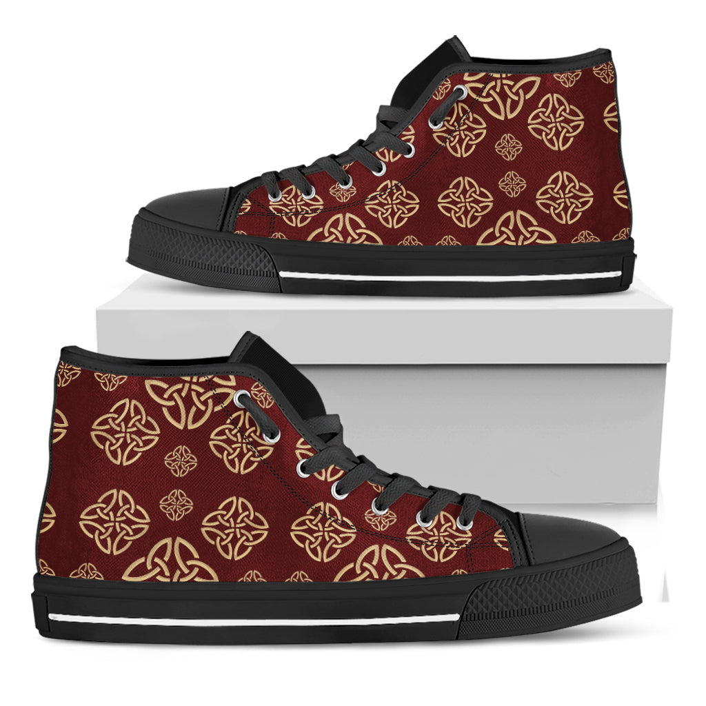 Celtic Knot Symbol Pattern Print Black High Top Shoes