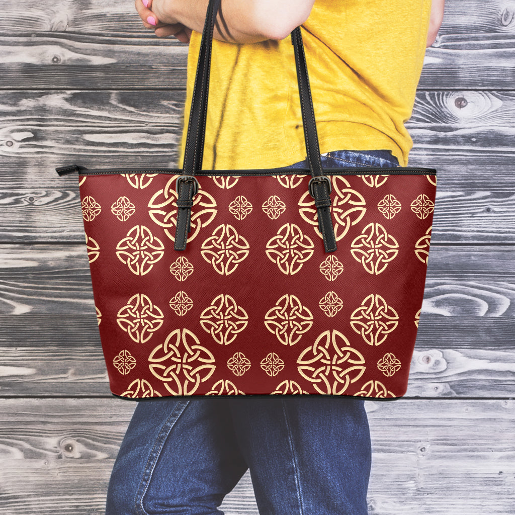 Celtic Knot Symbol Pattern Print Leather Tote Bag