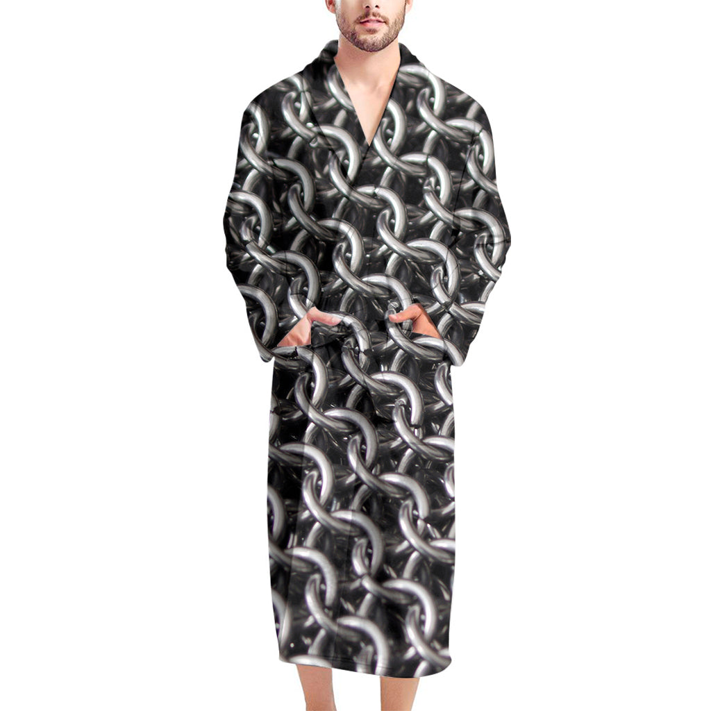 Chainmail Ring Pattern Print Men's Bathrobe