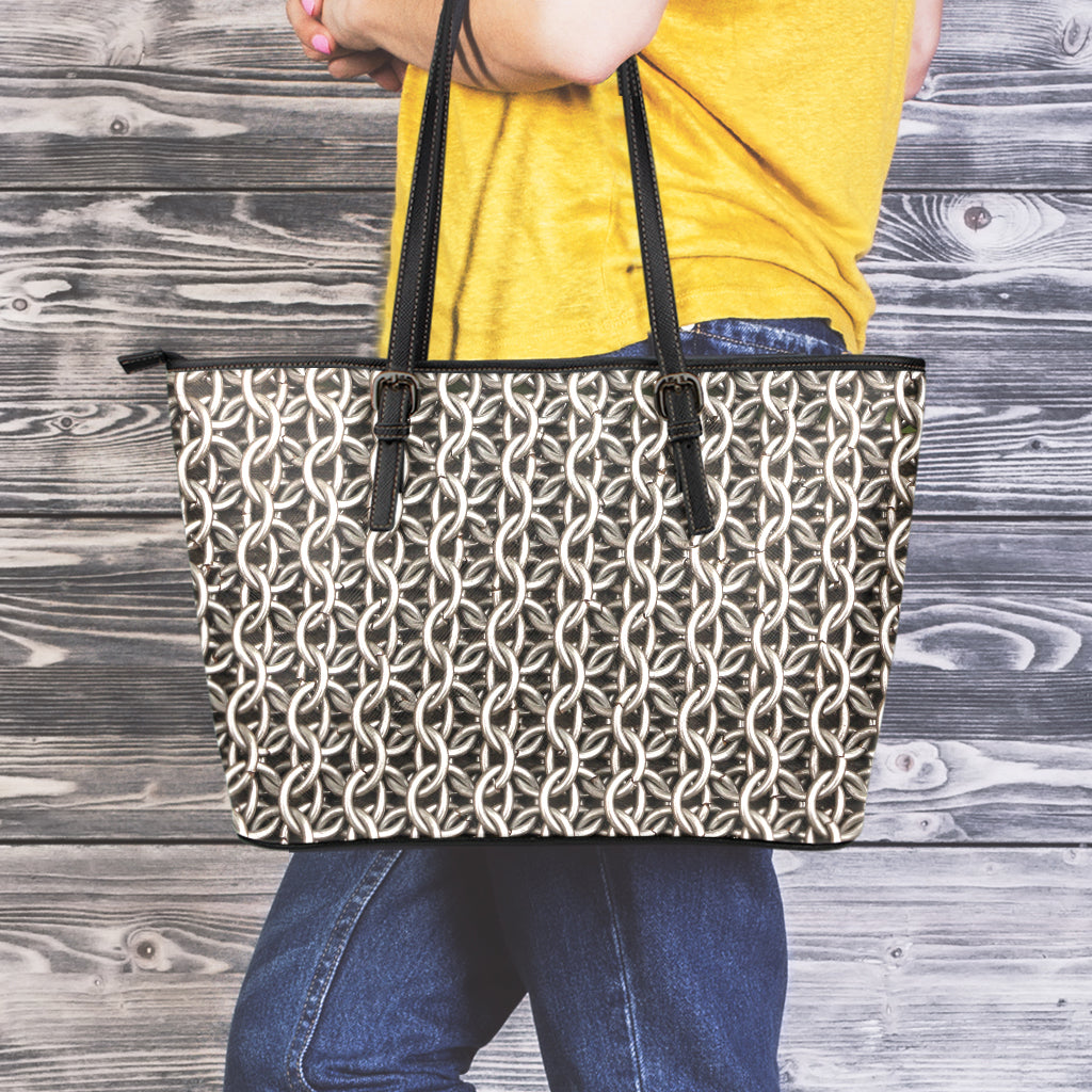 Chainmail Ring Print Leather Tote Bag