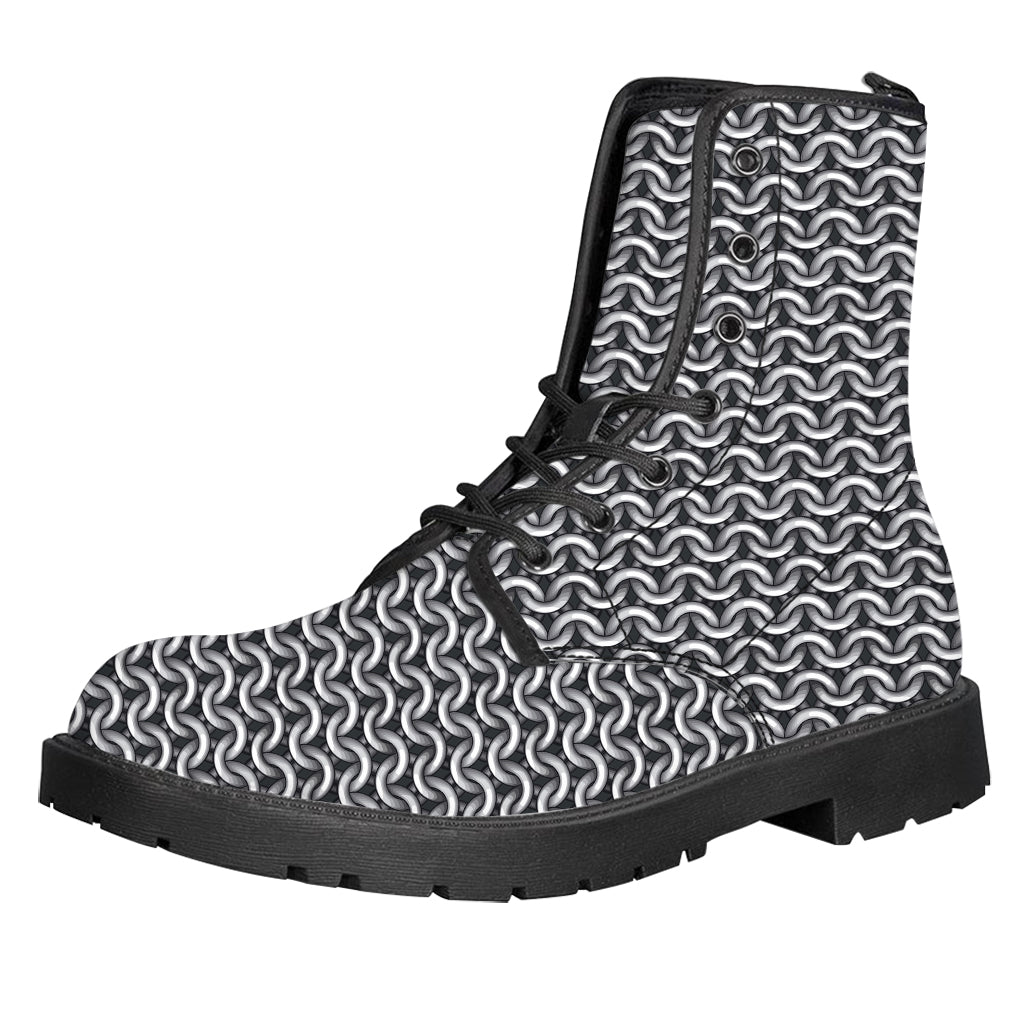 Chainmail Texture Print Leather Boots