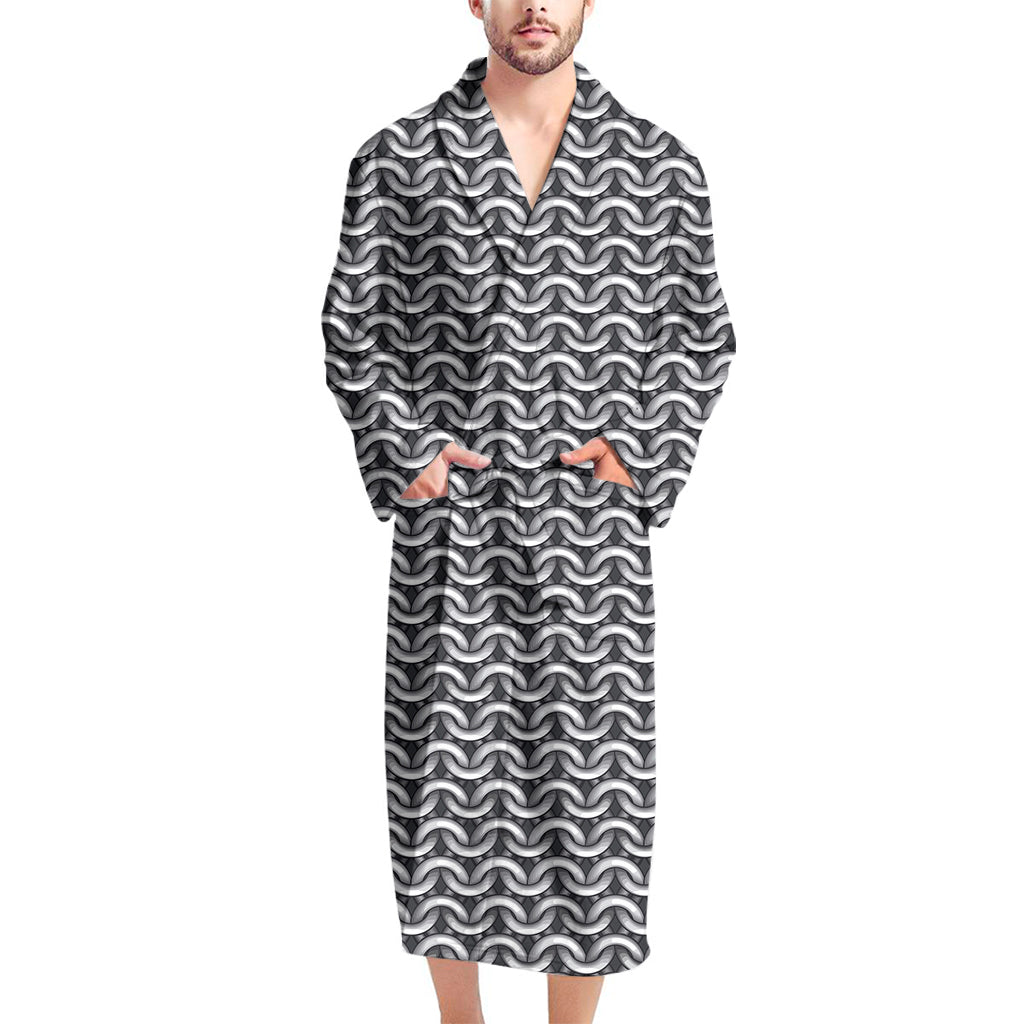 Chainmail Texture Print Men's Bathrobe