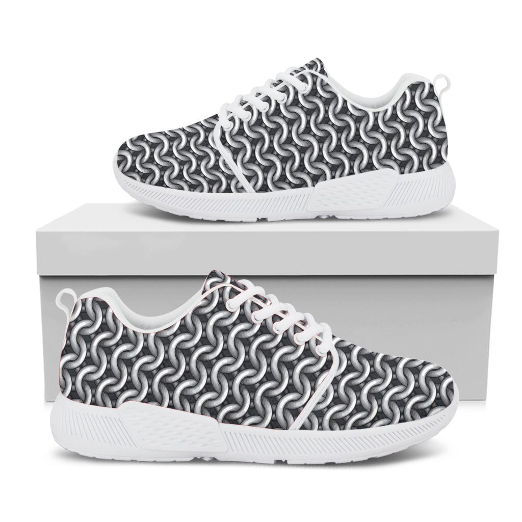 Chainmail Texture Print White Athletic Shoes