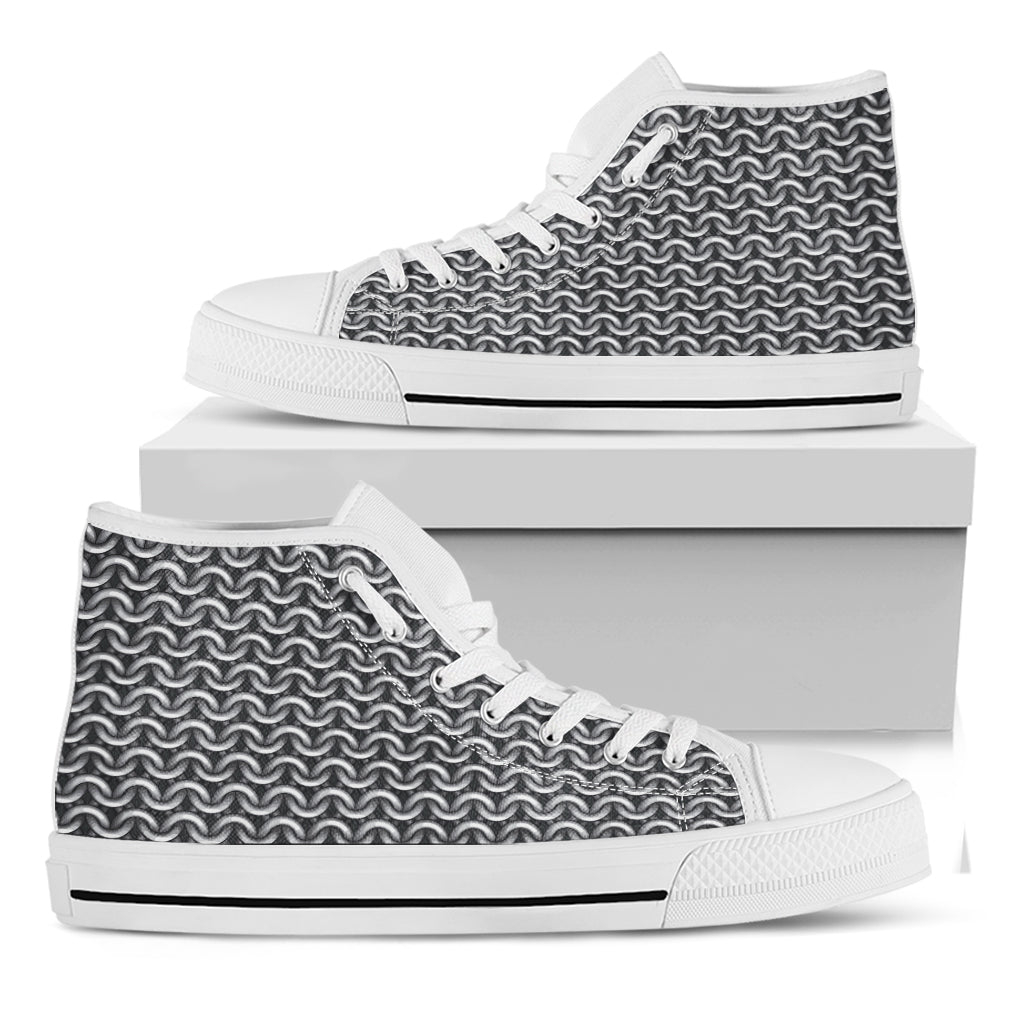 Chainmail Texture Print White High Top Shoes