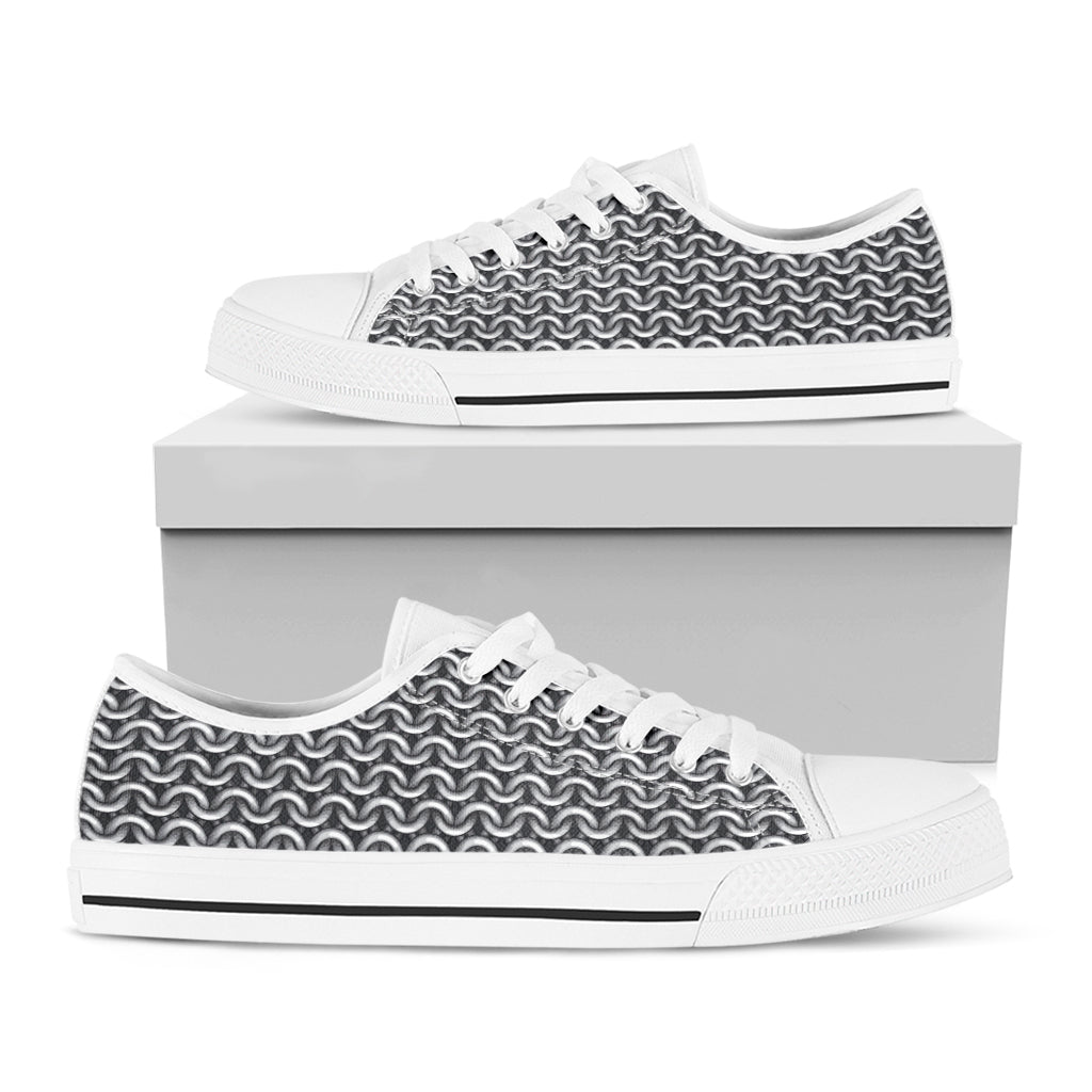 Chainmail Texture Print White Low Top Shoes