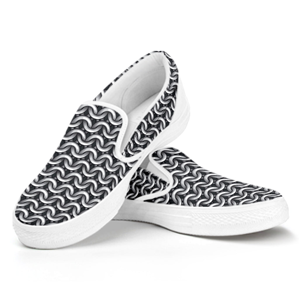 Chainmail Texture Print White Slip On Shoes