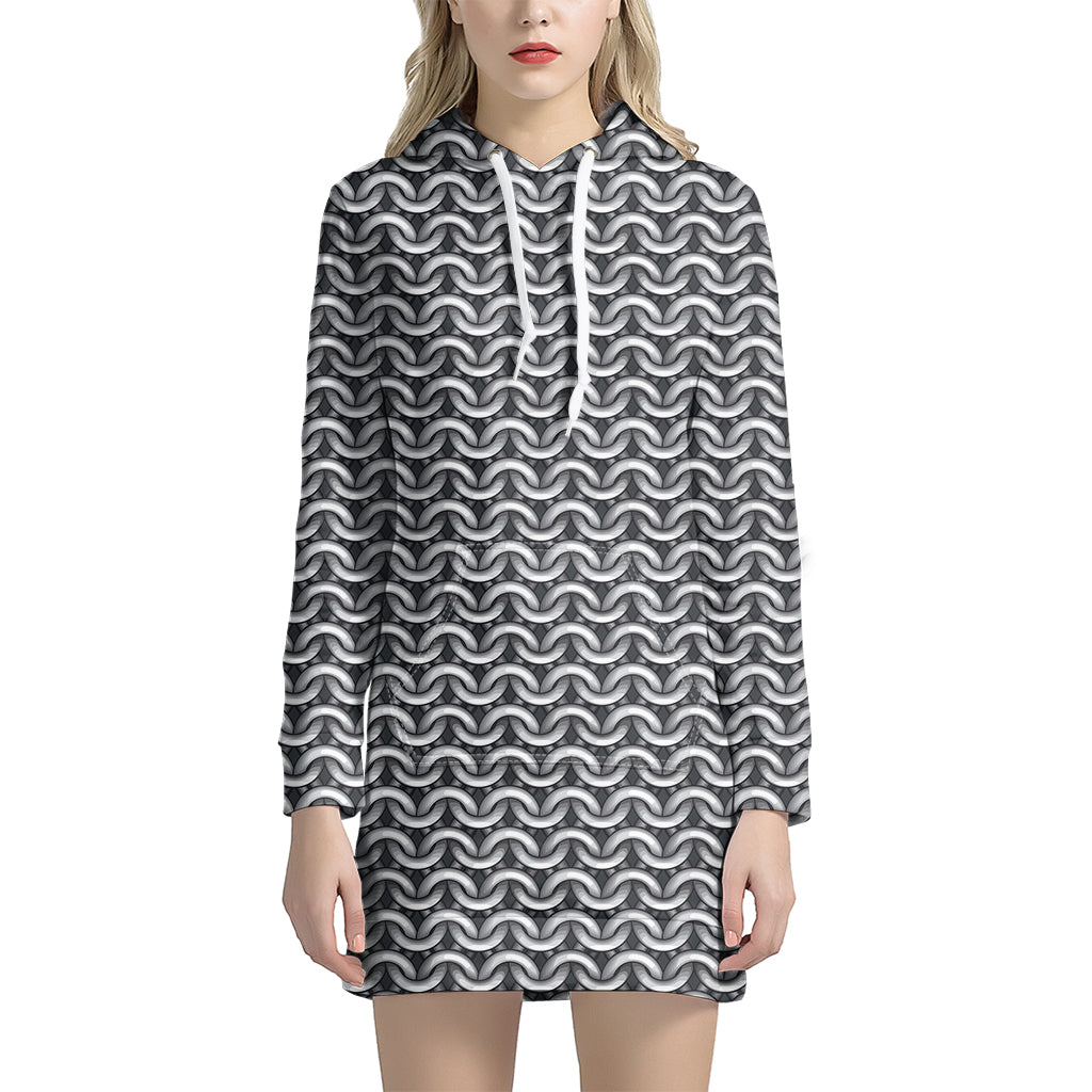 Chainmail Texture Print Women's Pullover Hoodie Dress