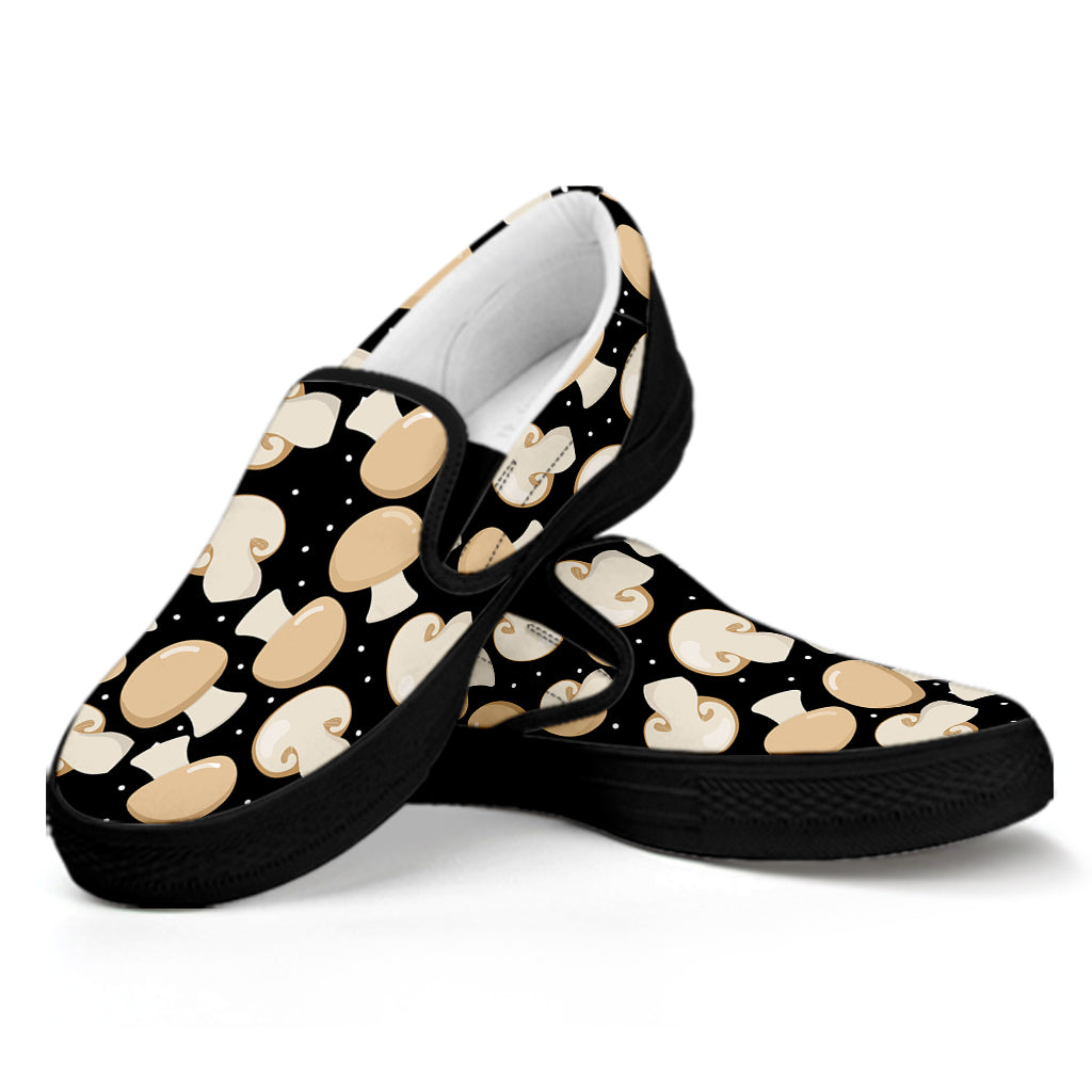 Champignon Mushroom Pattern Print Black Slip On Shoes