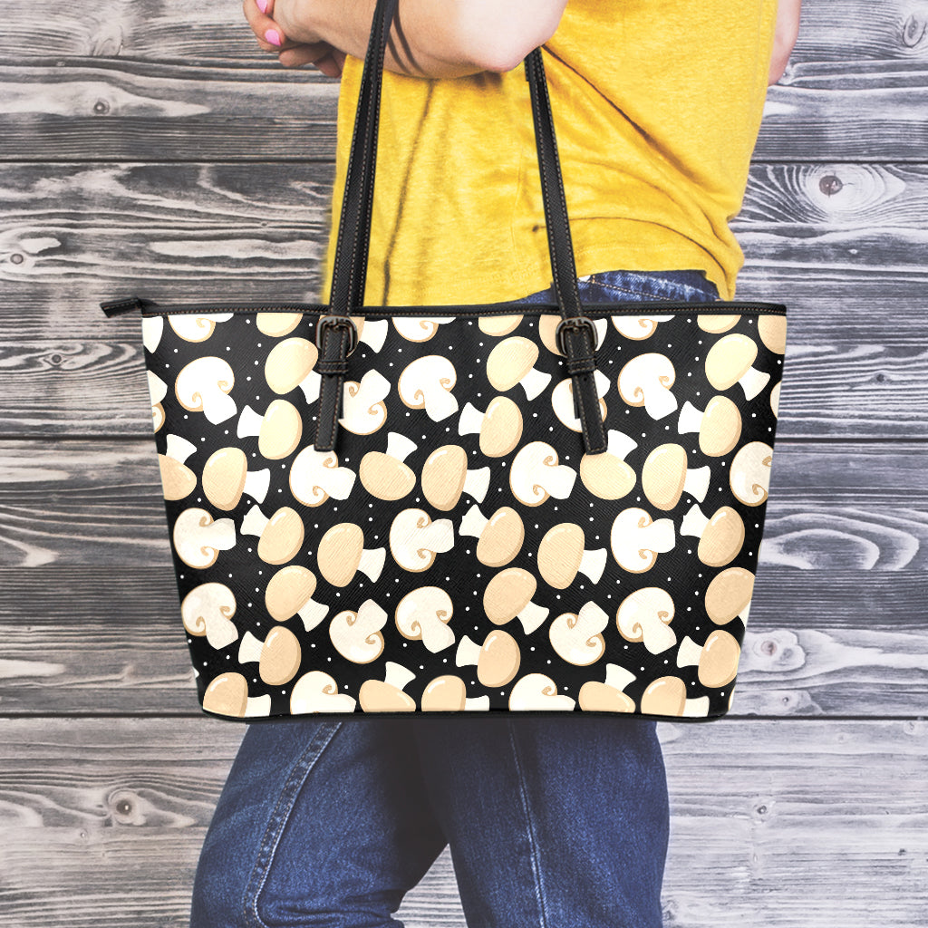 Champignon Mushroom Pattern Print Leather Tote Bag