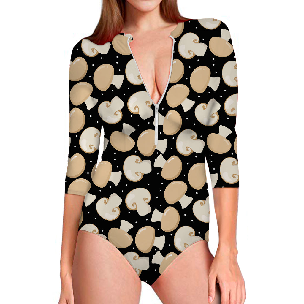 Champignon Mushroom Pattern Print Long Sleeve One Piece Swimsuit