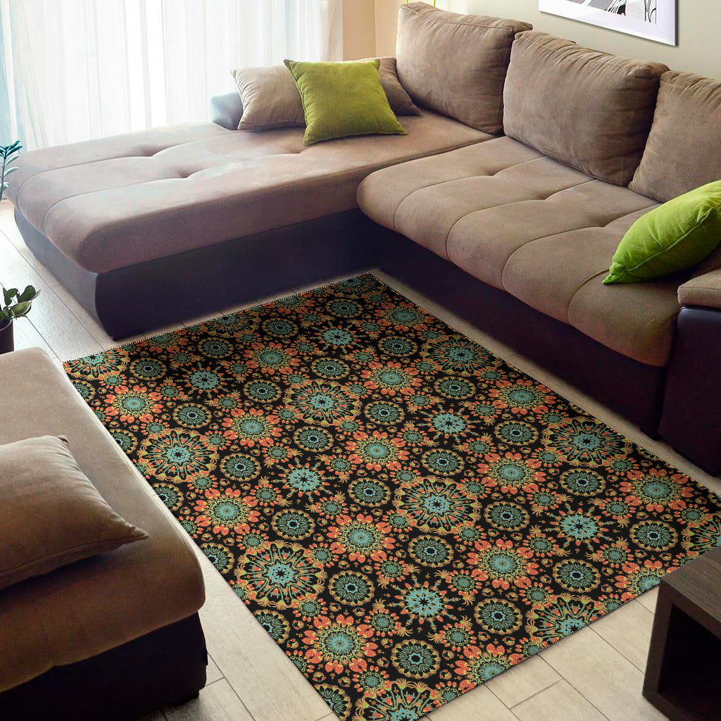 Chaotic Boho Floral Pattern Print Area Rug