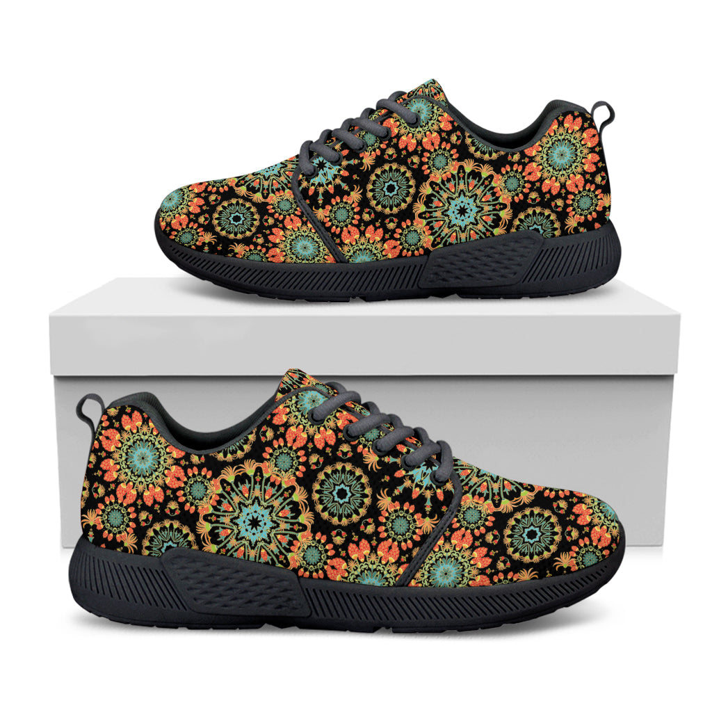 Chaotic Boho Floral Pattern Print Black Athletic Shoes