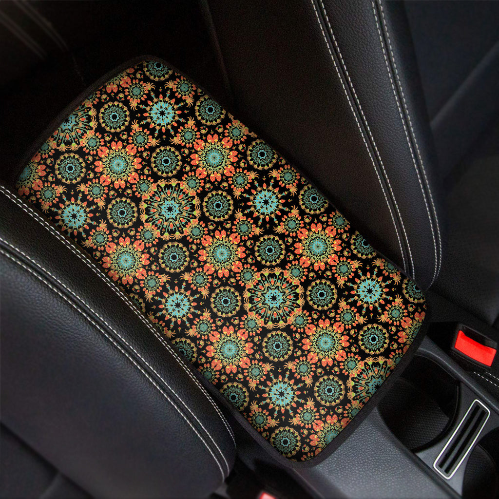 Chaotic Boho Floral Pattern Print Car Center Console Cover