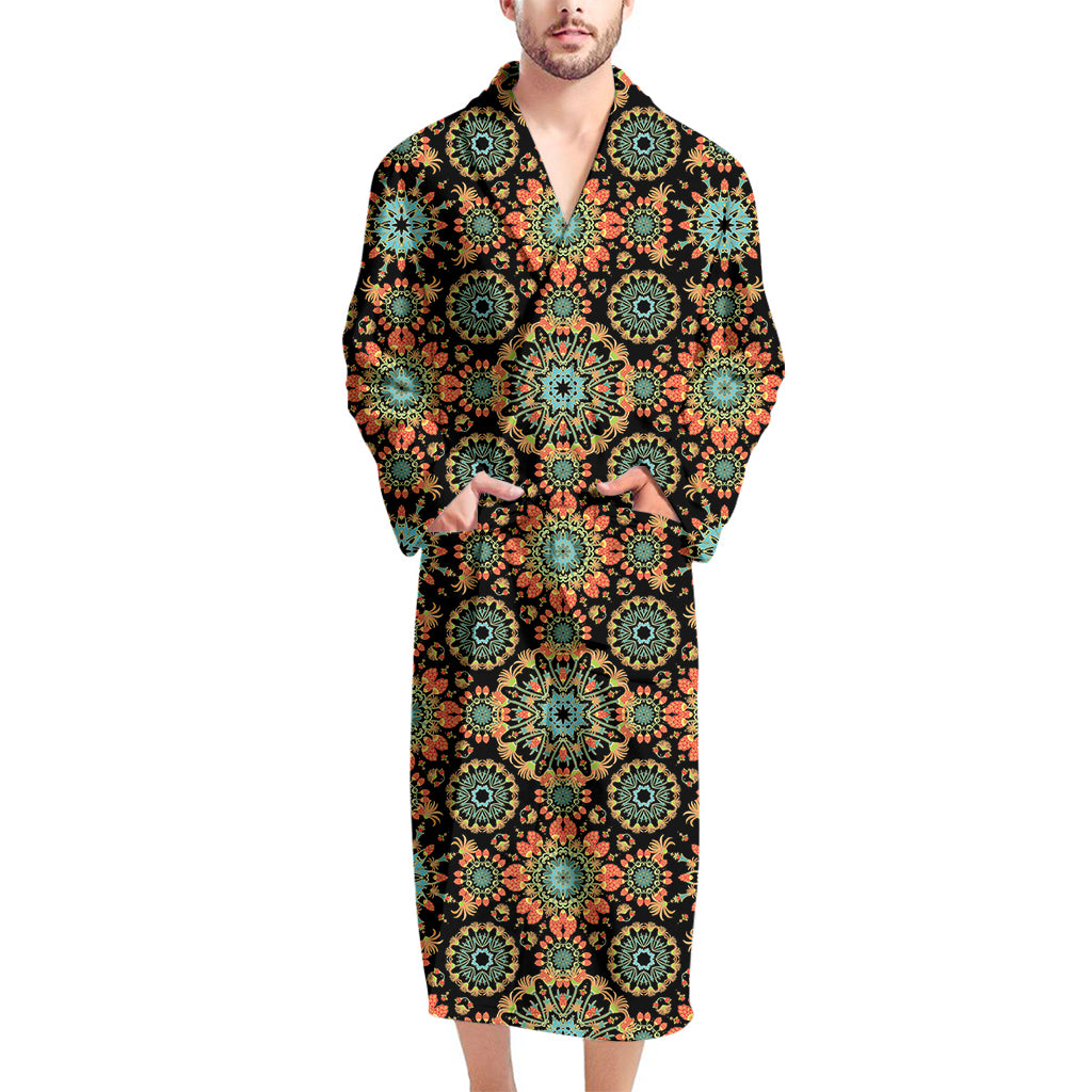 Chaotic Boho Floral Pattern Print Men's Bathrobe